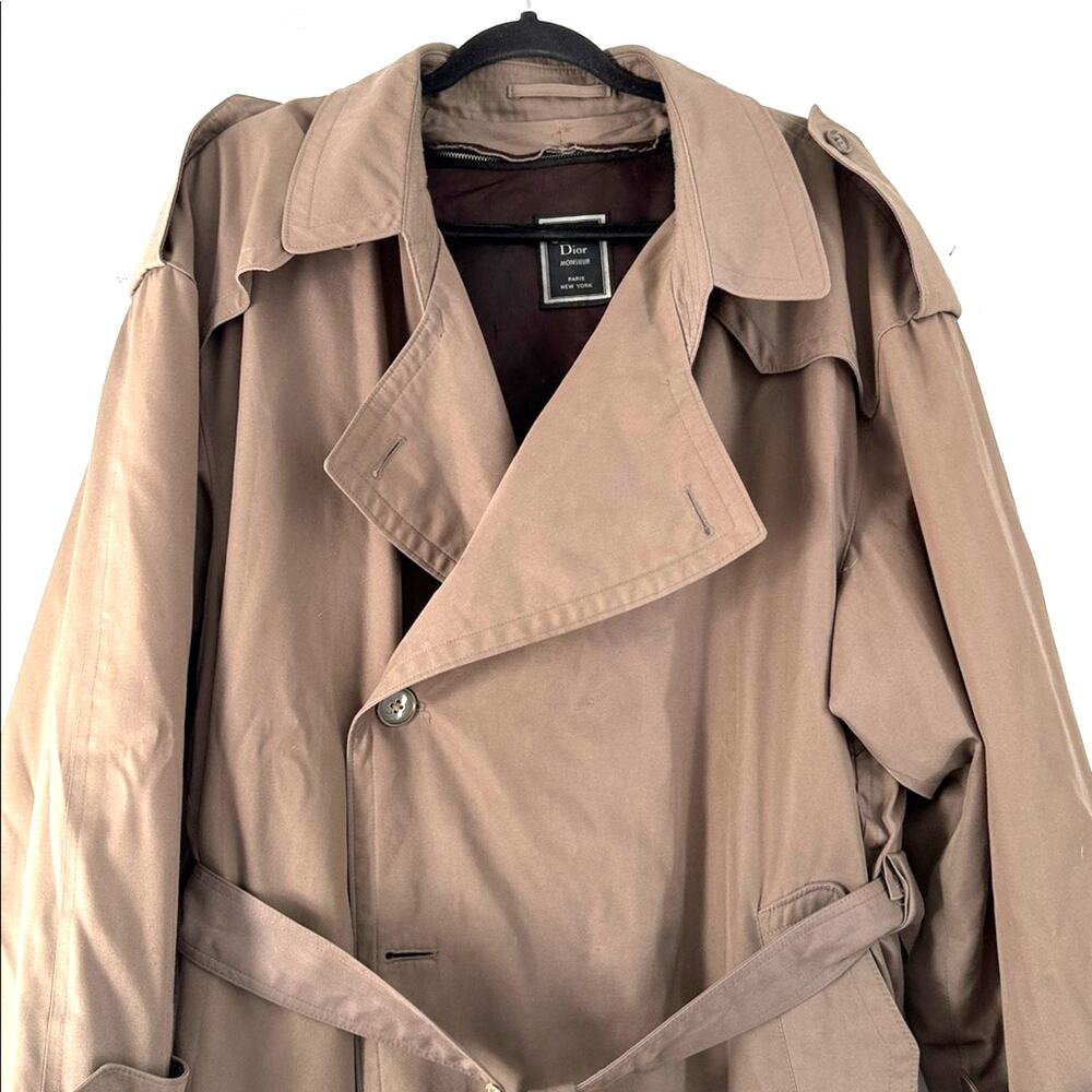 Christian Dior Monsieur zip out wool lining double breasted belted trench coat